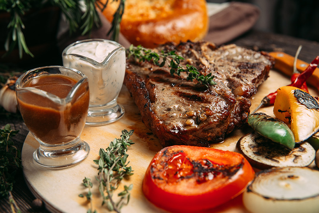 steak and vegetables